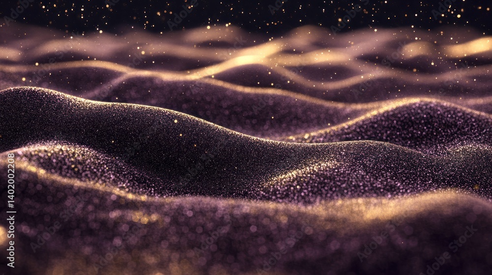 Poster abstract representation of shimmering waves illuminated by celestial particles