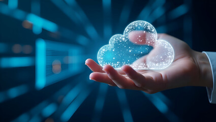 Dynamic Cloud Computing Visualization: Artistic Digital Models & Network Mapping for Modern IT Understanding - Photo Stock Concept with Left Space