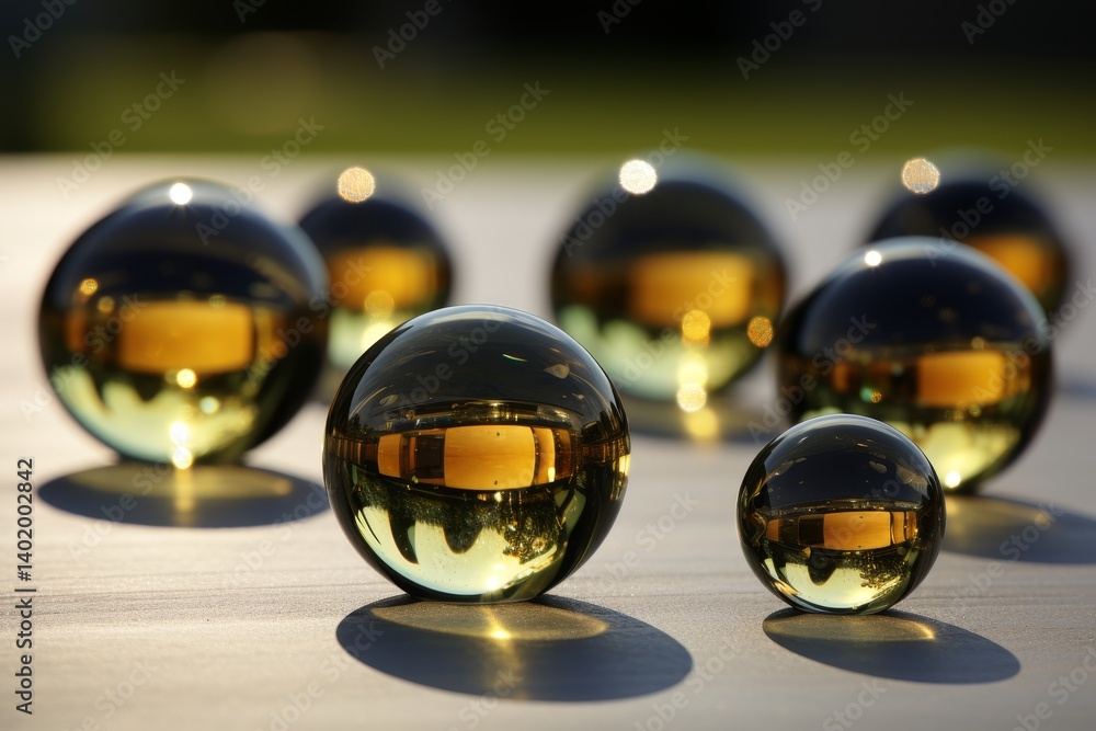 Poster abstract composition featuring light colored balls with minimal detail and background elements