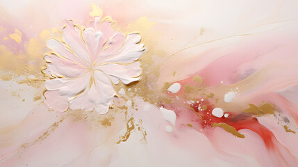 Thick paint thick strokes scraper acrylic gold white pink flowers background poster decorative painting