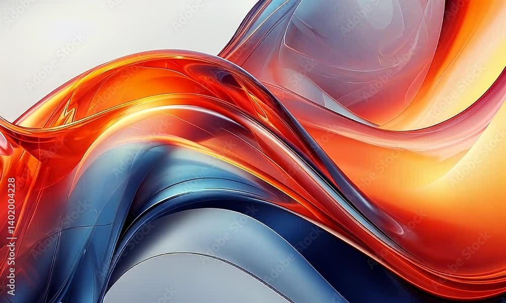 Sticker dynamic abstract fluid waves in vibrant orange and blue colors with smooth and flowing motion in a m