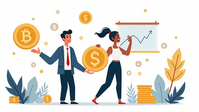Dynamic Cryptocurrency Market Sentiment: Visualizing Blockchain Innovation and Investor Enthusiasm in Modern Finance with Cute Vector Illustrations