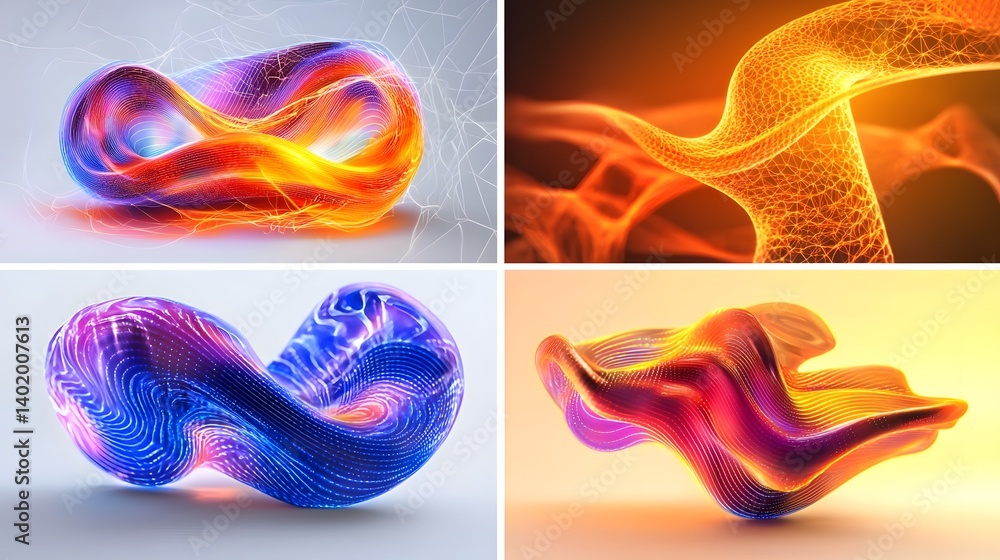 Wall mural colorful abstract fluid design with dynamic waves and sparks in a digital space