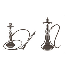 Isolated metal hookah pipe and gold chess pieces on white