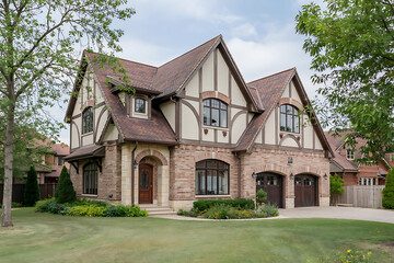 Modern Villa Exterior In Summer Luxury house exterior with brick and siding trim