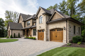 Obraz premium Modern Villa Exterior In Summer Luxury house exterior with brick and siding trim
