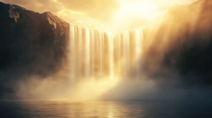 Golden light misty canyon passage