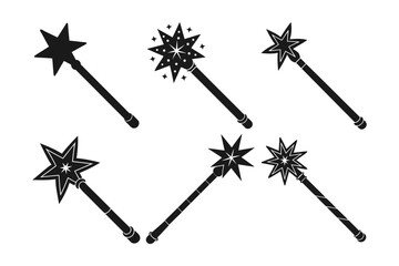 Fototapeta premium Collection of Simple silhouette Magic Wand on White Background