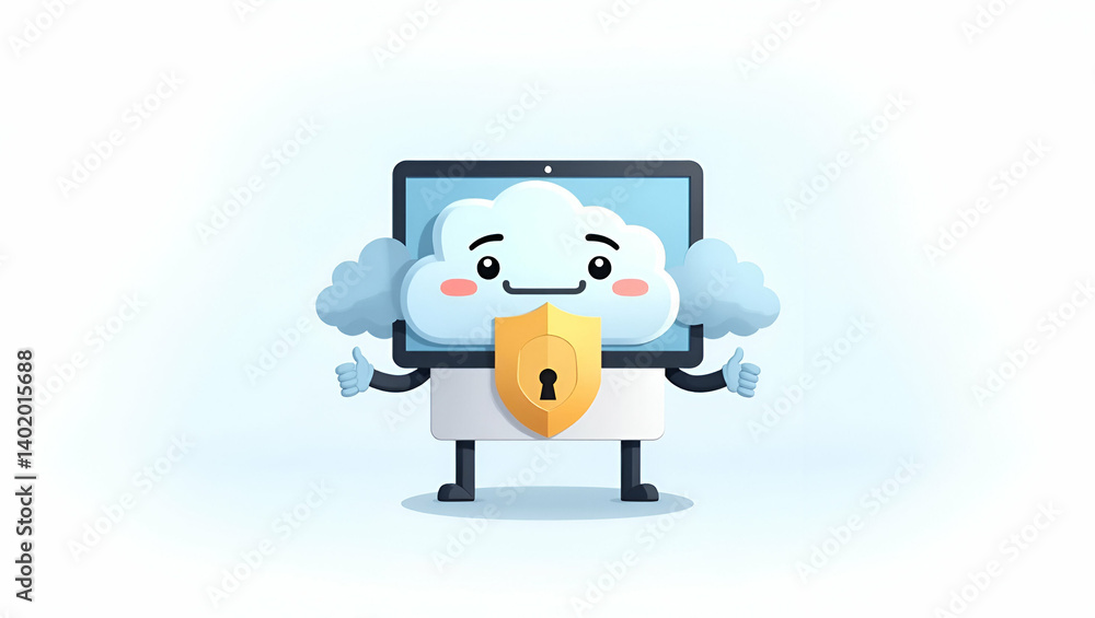 Aufkleber flat vector illustration of advanced cloud security solutions: comprehensive data protection & real-