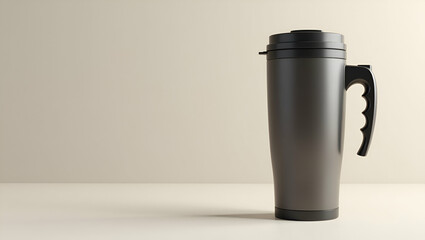 Premium Travel Mug Mockup: Sleek Design, High-Quality Finish, Ergonomic Style for On-the-Go Branding - Ideal for Beverage Marketing with Empty Space for Customization