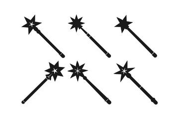 Collection of Simple silhouette Magic Wand on White Background