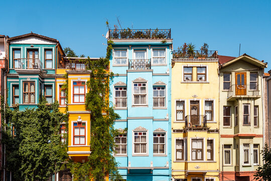 Colorful houses in Balat, Istanbul, Turkey