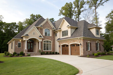 Modern Villa Exterior In Summer Luxury house exterior with brick and siding trim