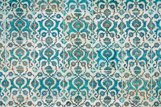 Ornate turquoise turkish tiles, Istanbul, Turkey