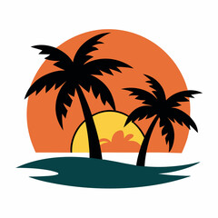 Tropical Sunset silhouette vector illustration