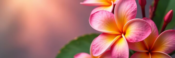 Close-up of fragrant frangipani flower with yellow center, botany, frangipani, blossom