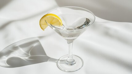 Refreshing Clear Cocktail With Lemon Slice on Elegant Background