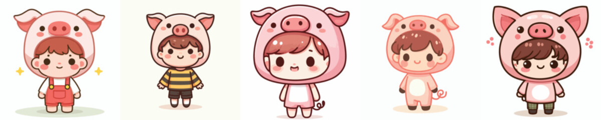 cute vector collection of boys wearing squirrel costumes