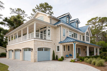 Modern Villa Exterior In Summer Luxury house exterior with brick and siding trim