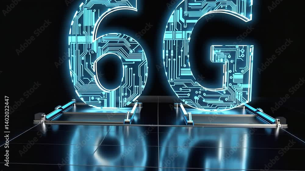 Poster communication wireless technology and future wifi concept, futuristic 6g technology glowing circuit 