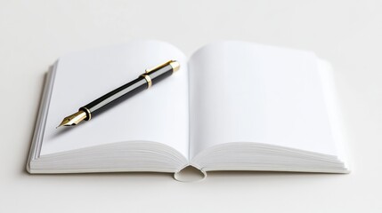 Elegant Open Notebook with Fountain Pen on a Minimalist Background