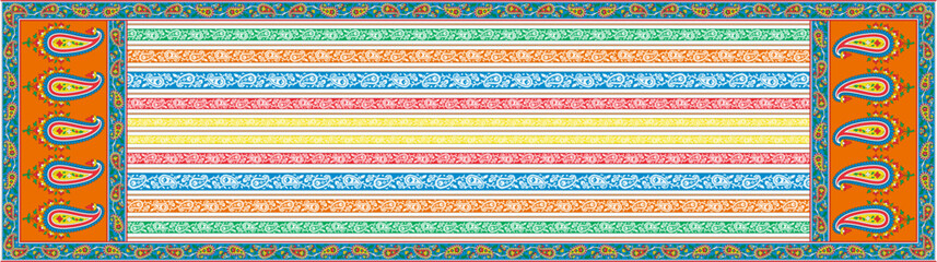 Digital Indian Dupatta Design with Buti and Floral Patterns &ndash; Traditional Textile Style for Kurti and Ethnic Wear Printing, High-Quality Silk Fabric Background Illustration.