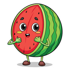 Fototapeta premium Cute watermelon slice with expressive eyes and a happy face