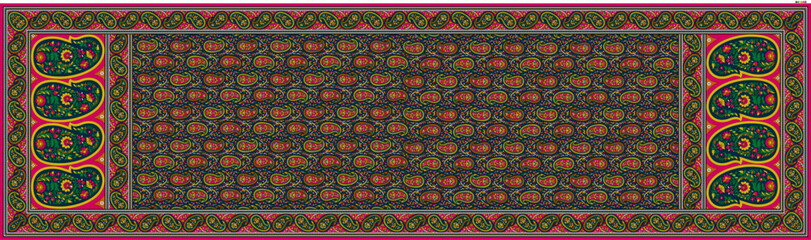 Digital Indian Dupatta Design with Buti and Floral Patterns – Traditional Textile Style for Kurti and Ethnic Wear Printing, High-Quality Silk Fabric Background Illustration.