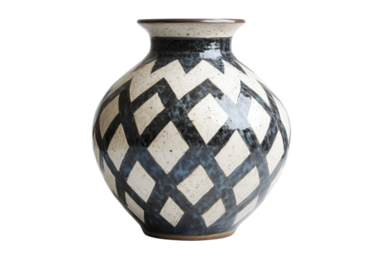 Elegant ceramic vase black white diamond pattern handcrafted pottery unique home decor studio