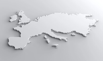 3D map of Europe, neutral background, location illustration, geography lesson