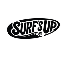 Stylish Surf board icon, surfboard and wave graphic design.