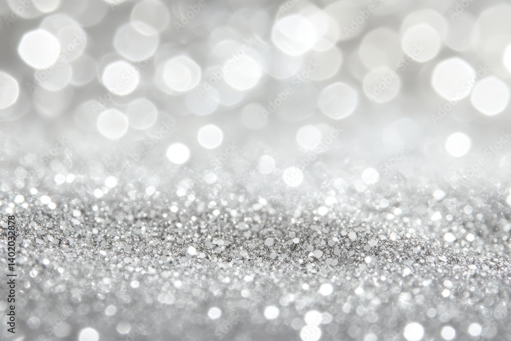 Poster silver glitter and bokeh lights create a festive, sparkling background. use this to add a touch of m