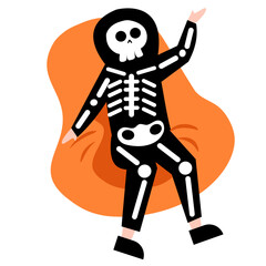 Skeleton Costume on Orange Beanbag, Flat Design Halloween.