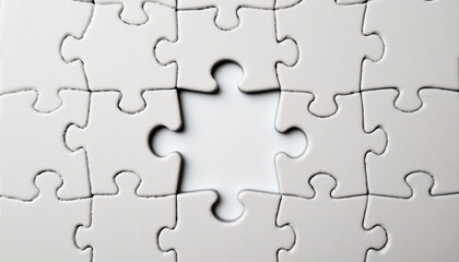 blank puzzle piece is missing from completed puzzle, symbolizing feeling of something essential being absent