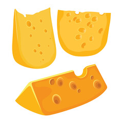 Vector illustration cheese  icon sset parts and slices clip art collection flat illustration. Perfect for illustration, icon, educational purpose, advertising, infographic content