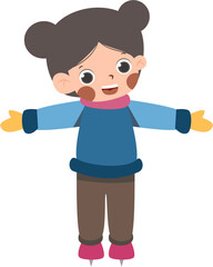 Animated Girl on Skates, Winter Outfit, Open Arms, Happy Expression.