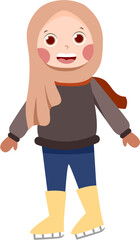 Smiling Girl in Hijab Ice Skating Cartoon.