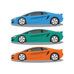 Vector illustration of modern car in cartoon flat style. Simple picture of land vehicle transportation. Familiy car side view. Modern technology automobile. Colorful exterior body car. SUV, compact 