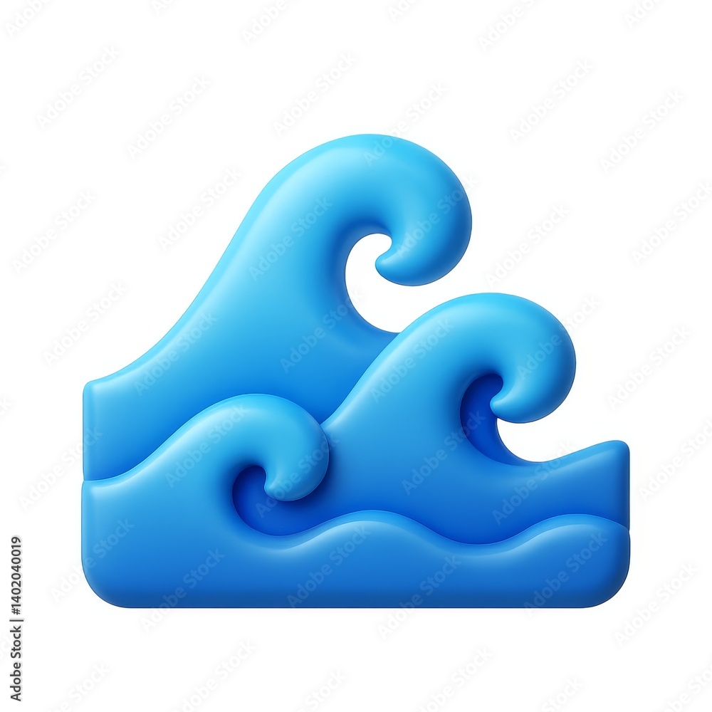Poster 3d icon of ocean waves in minimalistic style design