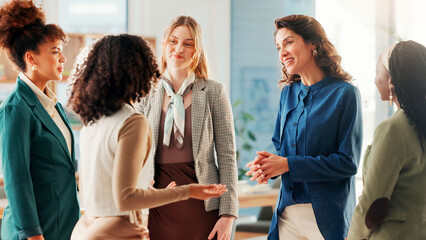 Client, meeting and team with business people in office for feedback, consulting and branding...