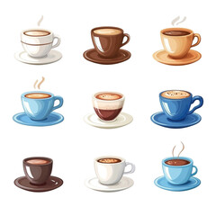 Obraz premium Nine steaming coffee cups delightful variety warm colors cozy feeling