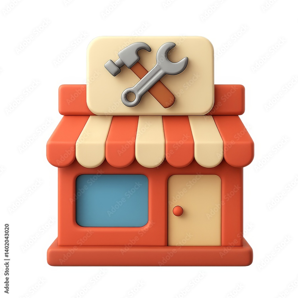 Poster simple 3d icon of a hardware store with tools on sign
