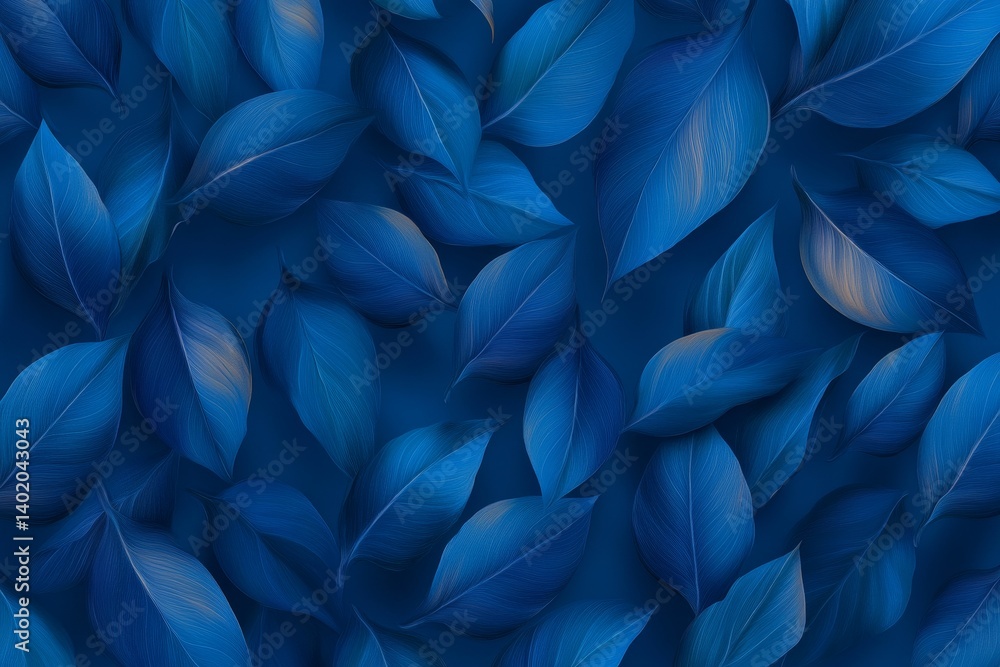 Aufkleber blue leaf background texture - a vibrant featuring numerous deep blue leaves arranged in an overlapp