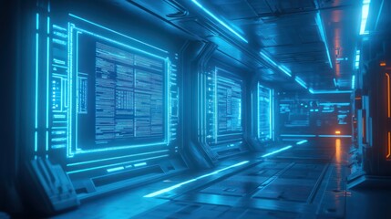 Futuristic corridor high tech interior