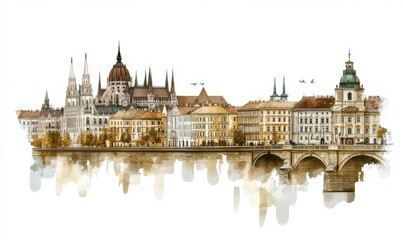 Fototapeta premium Budapest cityscape, autumn river reflection, Parliament building, travel postcard