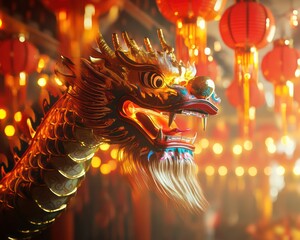 Golden dragon figure festive background