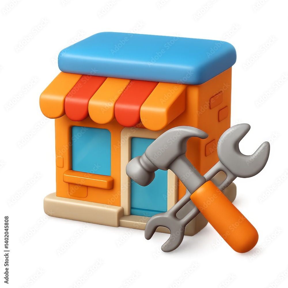 Poster simple 3d store icon with tools for business and service themes