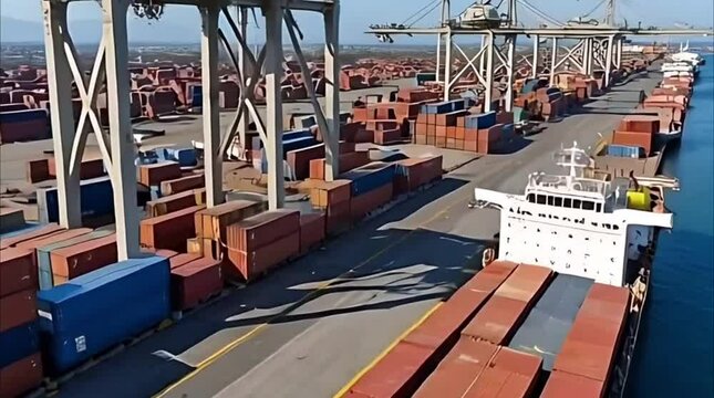 Busy Shipping Terminal Filled with Containers