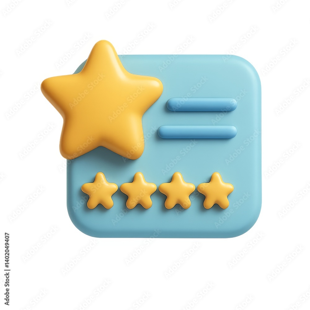 Poster 3d product review icon in bright colors for simple design concepts