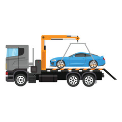 Vector illustration of towing car in flat design. Simple towing truck for vehicle evacuation. Towing business icon for logo, infographic and educational purpose. Special land vehicle